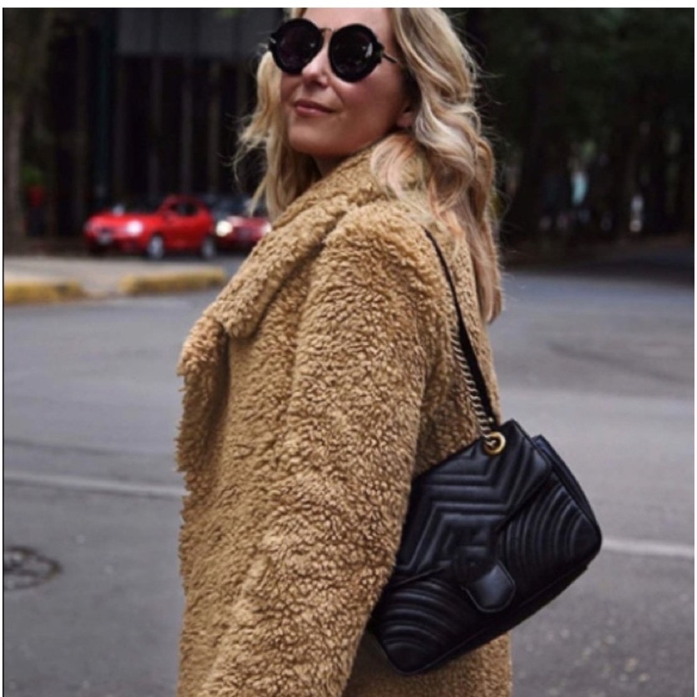 Women brown teddy women faux fur jacket collared